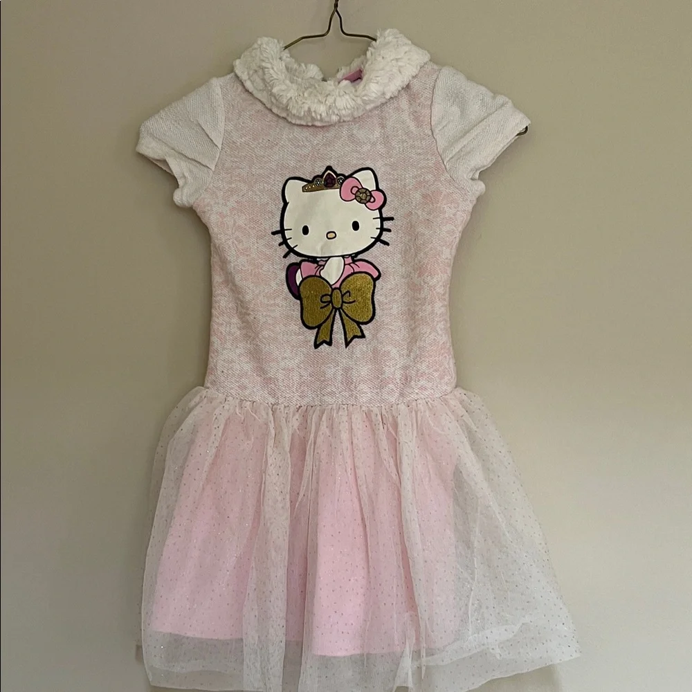 Hello Kitty Fur Trimmed Neckline Pink and White Dress Toddler Girls 5